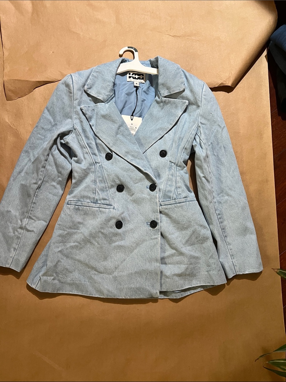 KBB by Kahlana Light Blue Double-Breasted Tailored Blazer Jacket size M